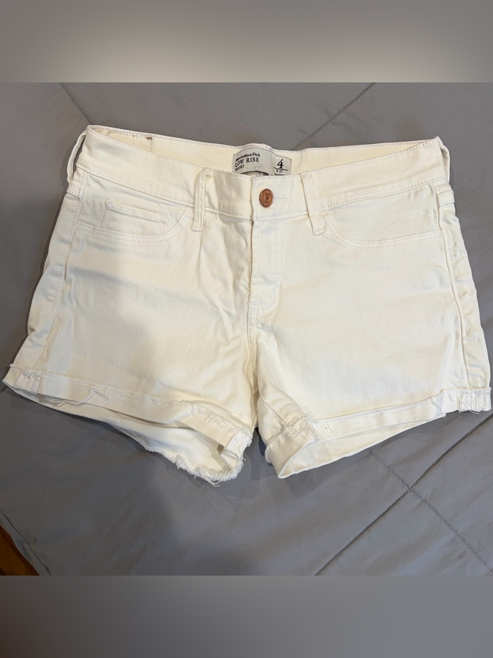 Abercrombie & Fitch Cream Low-Rise Denim Shorts
